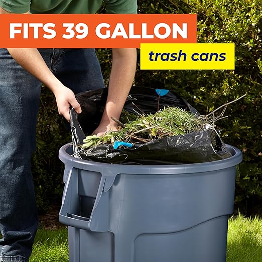 Hefty Essentials Extra Large 39 Gallon Trash Bags, 40 Count, Extra Large Trash Bags for Landscaping, Yard Waste, Basement Cleanouts, Home Remodeling, and More, Scent Free, Black