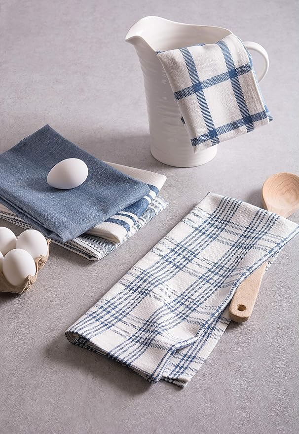 DII Assorted Woven, Kitchen Dishtowel Set, 18x28, Stone Blue, 5 Piece