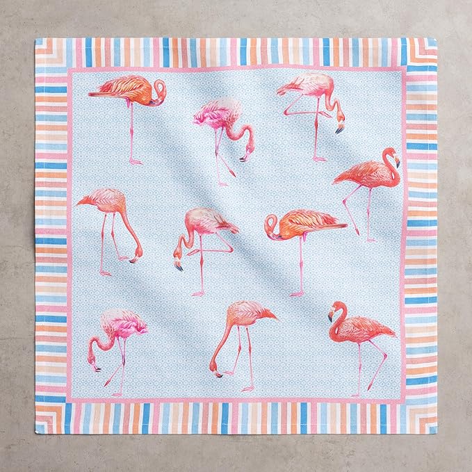 Maison d' Hermine 100% Cotton Cloth Napkins Set of 4 Everyday Reusable Square Napkins Cloth Washable Dinner Party Wedding Restaurant Hotel Kitchen Spring Summer (Flamingo Love, 18" x 18")