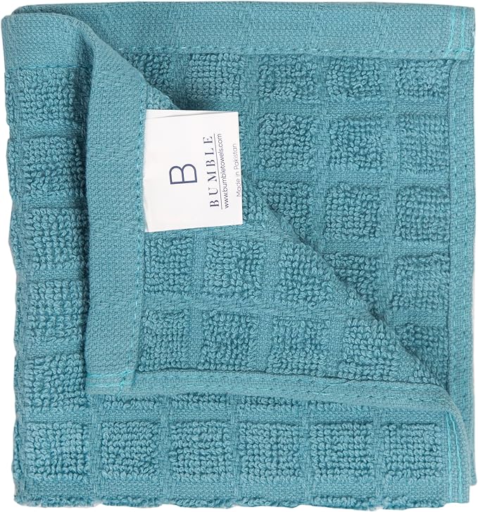 Bumble Dish Cloths (6 Pack) | 12” x 12” | 100% Cotton Kitchen Towels | 405 GSM | Soft, Highly Absorbent & Durable Dish Towels for Kitchen | Aqua