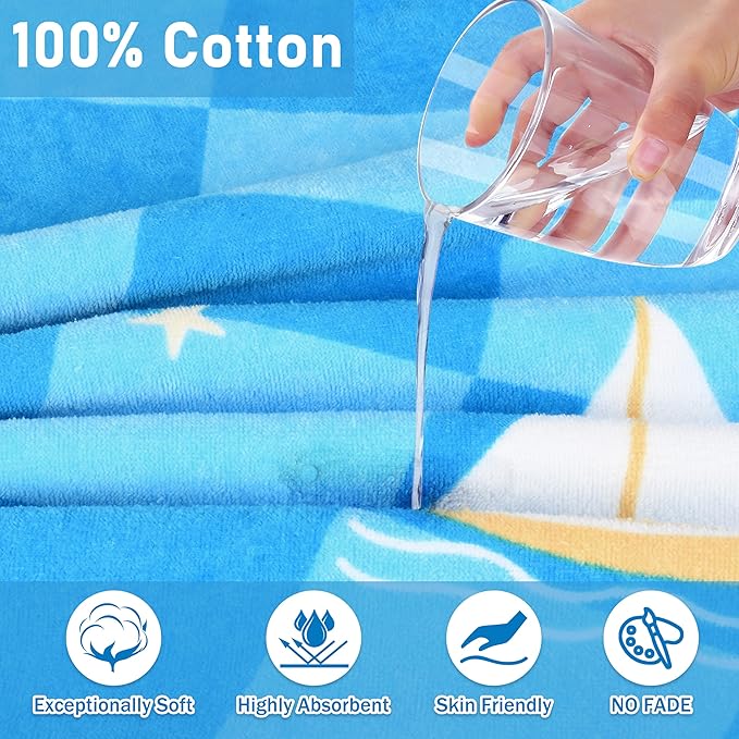 Tirrinia Kids Hooded Beach Towel, Toddler Hooded Bath Towel & Poncho Towel Super Absorbent, Wearable Swim Towel for Kids 3-6 Years Boys Girls at Bath Pool Beach, Birthday Gifts, Boat