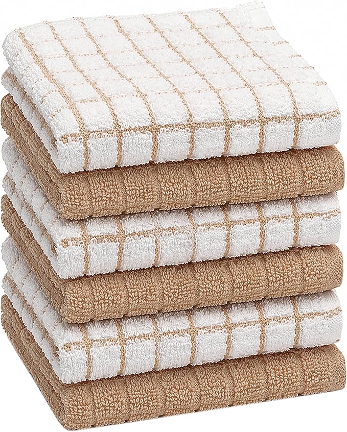 Bumble Dish Cloths (6 Pack) | 12” x 12” | 100% Cotton Kitchen Towels | 405 GSM | Soft, Highly Absorbent & Durable Dish Towels for Kitchen | Tan