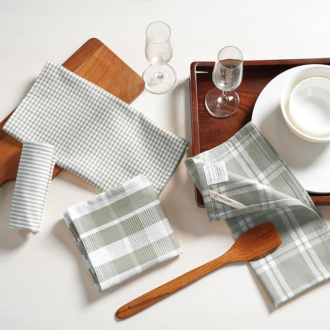 LANE LINEN 100% Cotton Kitchen Dish Cloths, Ultra Soft Absorbent Quick Drying Dish Towels, Multiweave Wash Cloths Dish Towel Sets, 13x28 Inches, 4 Pack - Grey