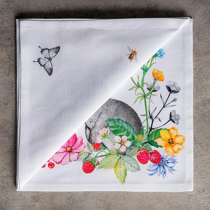Maison d' Hermine 100% Cotton Cloth Napkins Set of 4 Everyday Reusable Square Napkins Cloth Washable Dinner Party Wedding Restaurant Hotel Kitchen Spring Summer (Printemps, 20" x 20")
