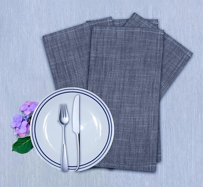 Chambray Kitchen Towels or Tea Towels with Hanging Loop |100% Cotton| 20" X 26" | Set of 4 | Super Absorbent, Quick Drying, Hand Towels for Modern Kitchen Décor | Blue