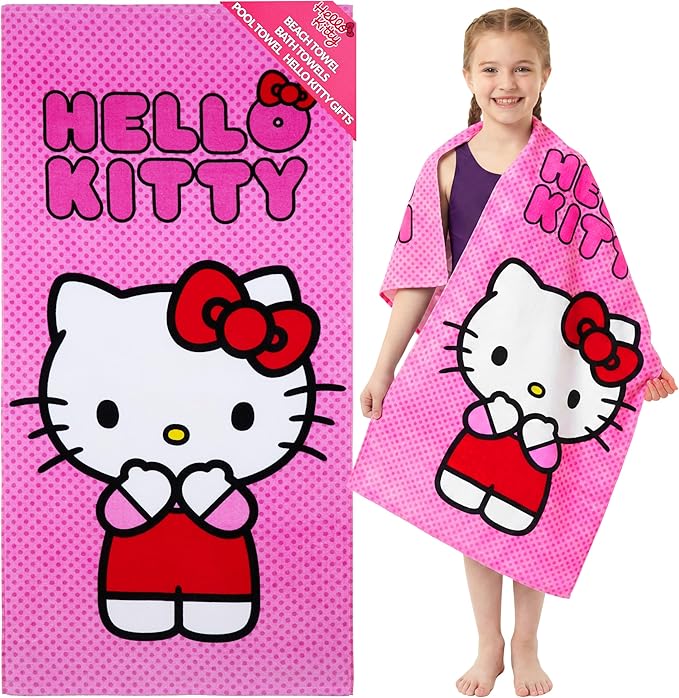 Hello Kitty Towel for Kids Teenagers Women Quick Dry Towel for Pool Beach Bath Swimming Trips Travel Essentials 55x28” (Pink, 5 x 28inch)