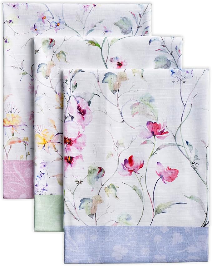 Maison d' Hermine Kitchen Towels Set of 3 100% Cotton 27.50" x 20" Reusable Cloth Tea Dish Towels Absorbent with Hanging Loop for Kitchen Farmhouse Hotel Spring Summer - Summer Floral