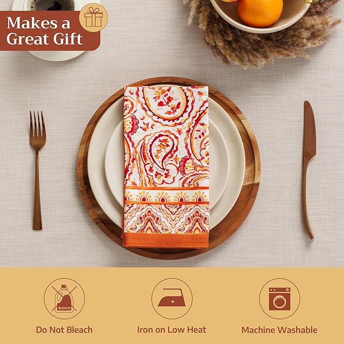 Maison d' Hermine Cloth Napkins Set of 4 100% Cotton for Thanksgiving Christmas Decorations Everyday Reusable Square Fall Napkins Cloth Washable Dinner Party (Palatial Paisley, 20"x20")