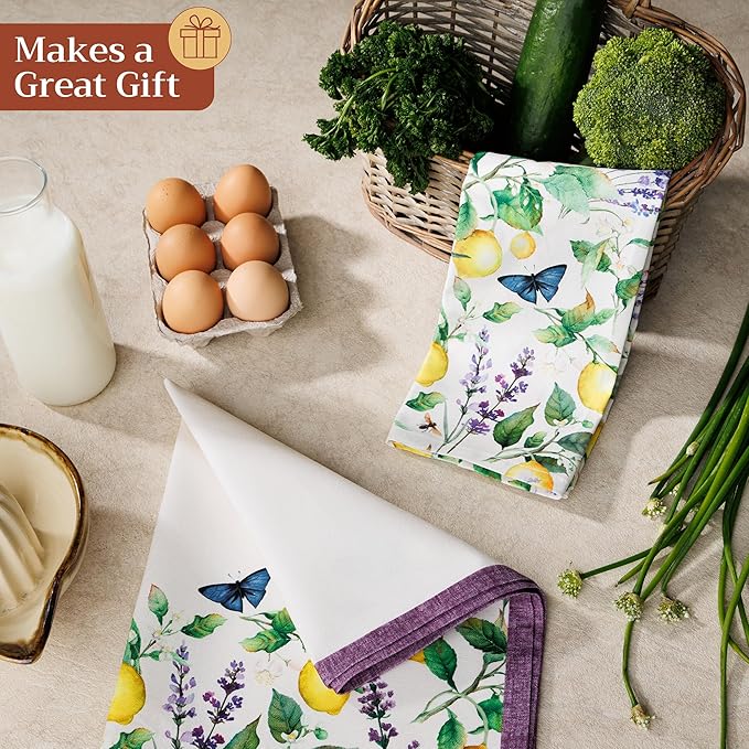 Maison d'Hermine Kitchen Towels Set of 2 100% Cotton 27.50" x 20" Reusable Cloth Tea Dish Towels Absorbent with Hanging Loop for Kitchen, Home, Dining, Cocktail Parties (Sivergue)
