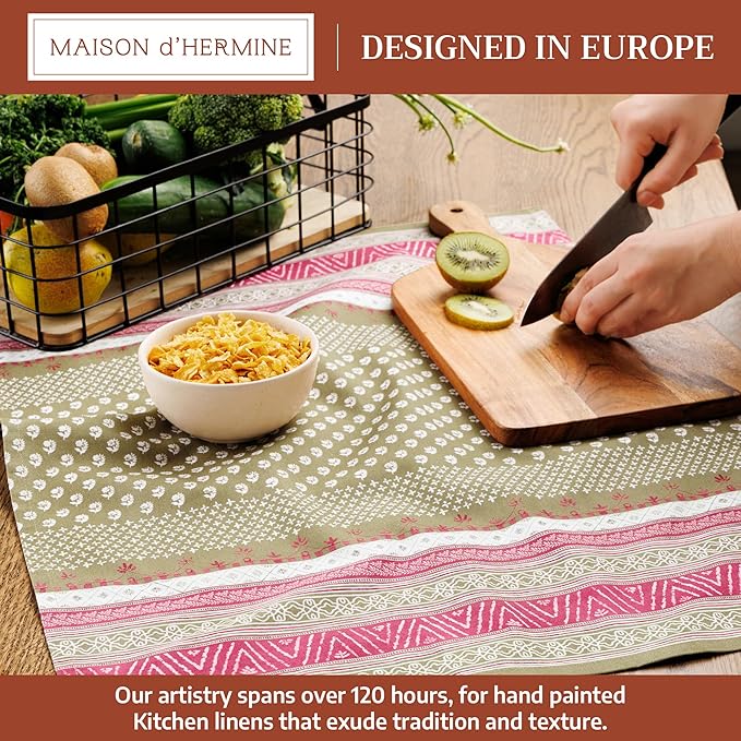 Maison d'Hermine Kitchen Towels Set of 2 100% Cotton 27.50" x 20" Reusable Cloth Tea Dish Towels Absorbent with Hanging Loop for Kitchen, Home, Dining, Cocktail Parties (Manosque)