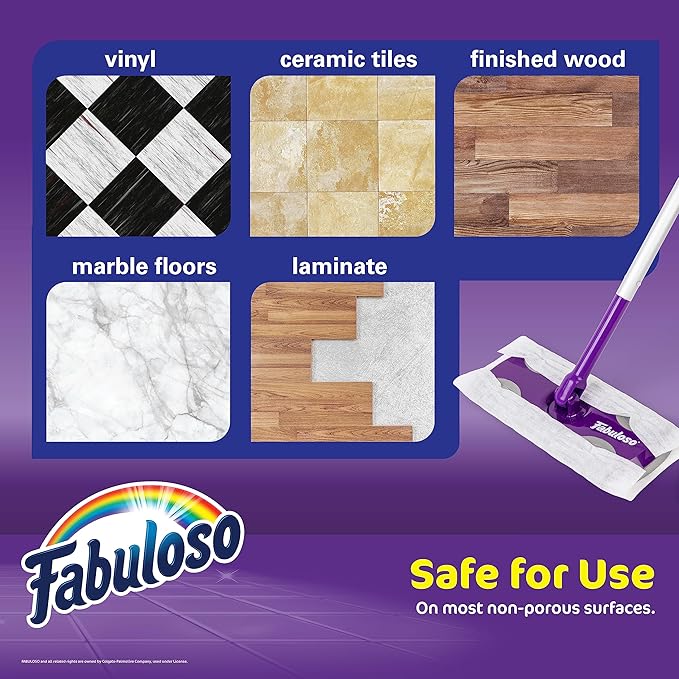 Fabuloso Dry and Wet Sweeper, 2-in-1 Floor Dust Mop for Dry Sweeping and Light Wet Mopping, Lightweight Aluminum Handle, Swivel Low-Profile Head, Bonus 12 Dry Pads Included