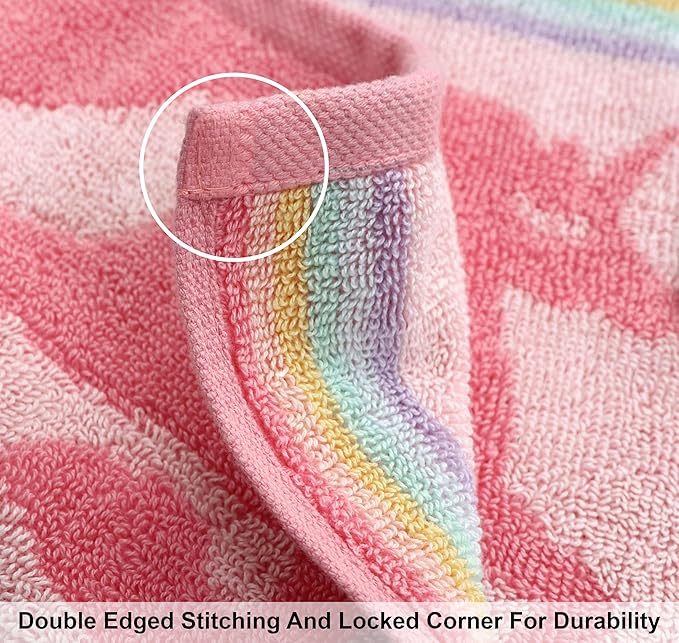 ORIGINAL KIDS 6 Piece Unicorn Towel Set - 100% Cotton Terry Jacquard – 2 Bath Towels, 2 Hand Towels, 2 Washcloths - 630 GSM Super Soft Absorbent Kids Bathroom Set - Pink Multicolor