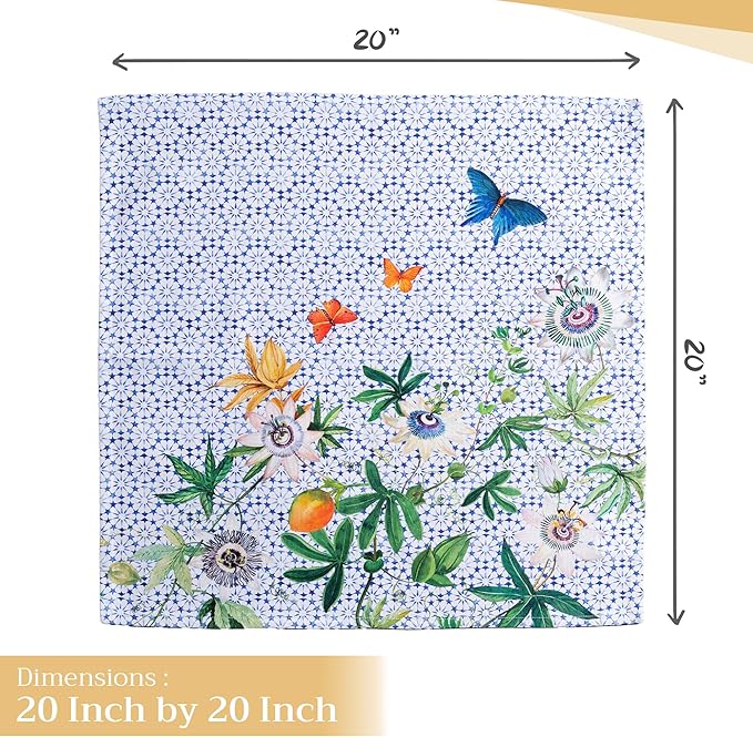 Maison d' Hermine 100% Cotton Cloth Napkins Set of 4 Everyday Reusable Square Napkins Cloth Washable Dinner Party Wedding Restaurant Hotel Kitchen Spring Summer (Passiflora, 20" x 20")