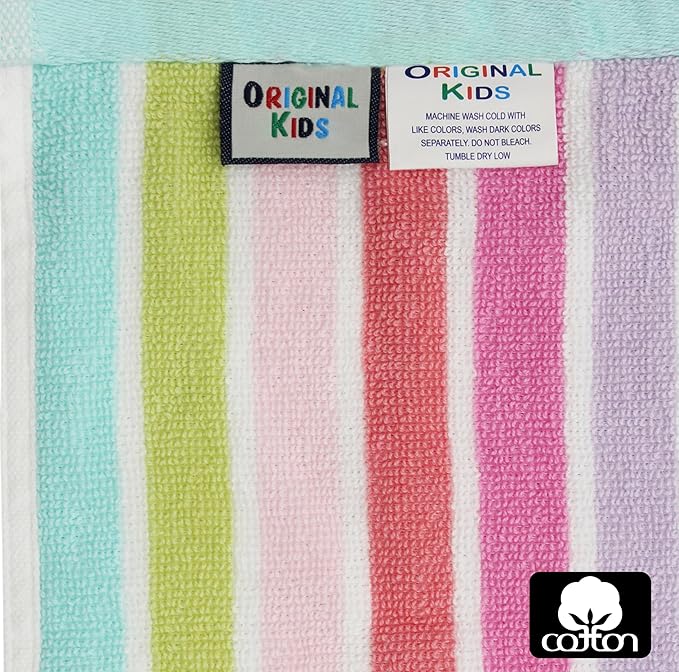 ORIGINAL KIDS 6 Piece Towel Set - 2 Bath Towels, 2 Hand Towels, 2 Washcloths - 100% Cotton - Soft Absorbent Quick Dry - Durable Pool Shower Beach - Gift - Pink Multi