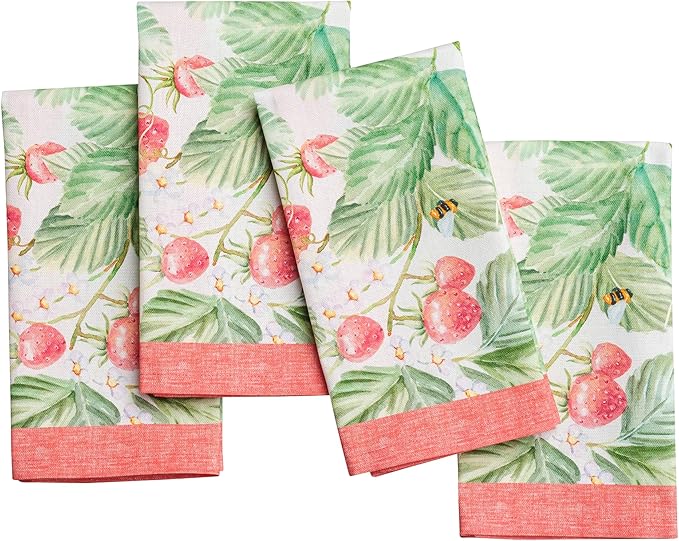 Maison d' Hermine 100% Cotton Cloth Napkins Set of 4 Everyday Reusable Square Napkins Cloth Washable Dinner Party Wedding Restaurant Hotel Kitchen Spring Summer (Strawberry Summer, 18" x 18")