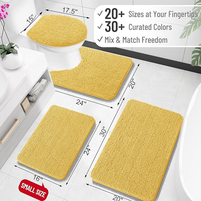 OLANLY Bathroom Rugs 35x24, Extra Soft Absorbent Chenille Bath Rugs, Rubber Backing Quick Dry, Machine Washable Bath Mats for Bathroom Floor, Tub and Shower, Home Decor Accessories, Yellow