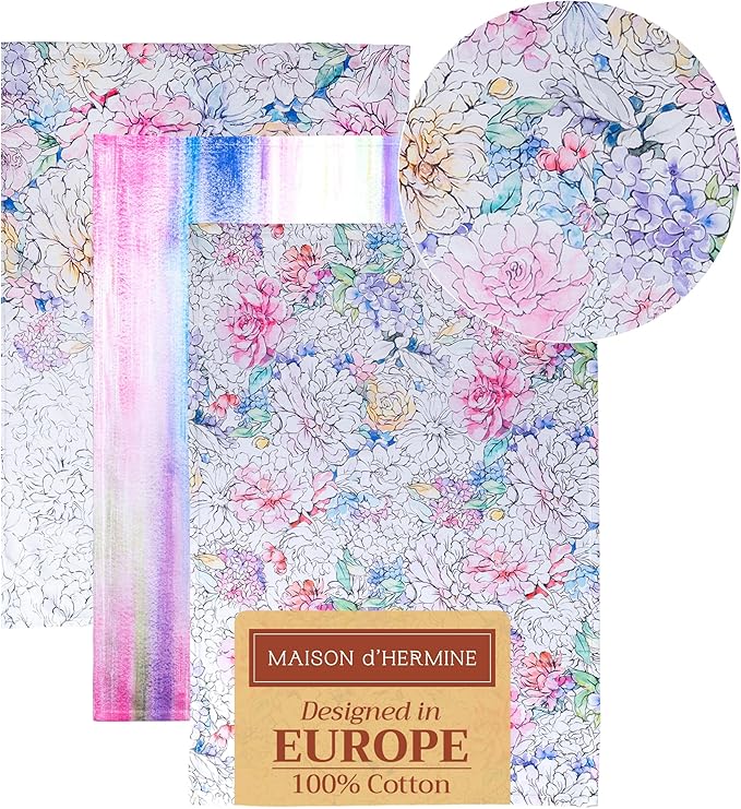 Maison d' Hermine Kitchen Towels Set of 3 100% Cotton 27.50" x 20" Reusable Cloth Tea Dish Towels Absorbent with Hanging Loop for Kitchen Farmhouse Hotel Spring Summer - Floral Love