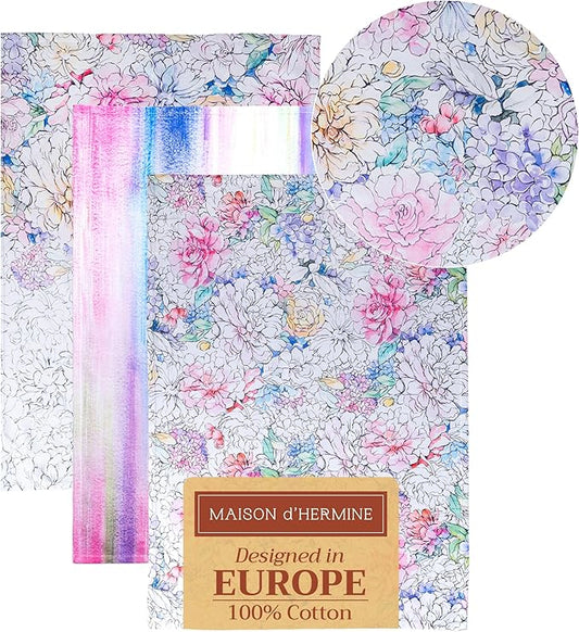 Maison d' Hermine Kitchen Towels Set of 3 100% Cotton 27.50" x 20" Reusable Cloth Tea Dish Towels Absorbent with Hanging Loop for Kitchen Farmhouse Hotel Spring Summer - Floral Love