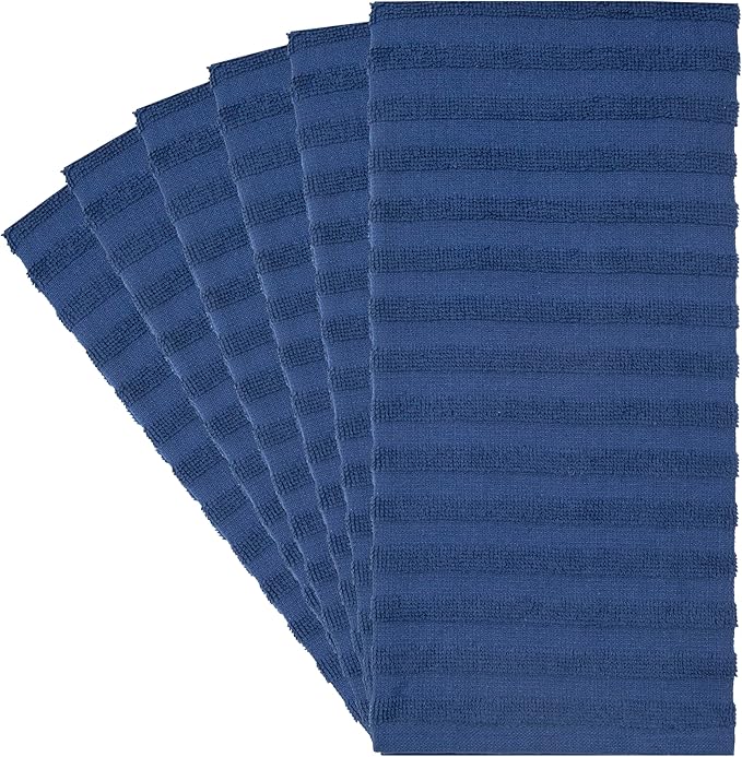 Premium Kitchen Towels (20”x 28”, 6 Pack) | Large Cotton Dish Towels 450 GSM | Highly Absorbent Terry Kitchen Linen Set with Hanging Loop | Blue Solid