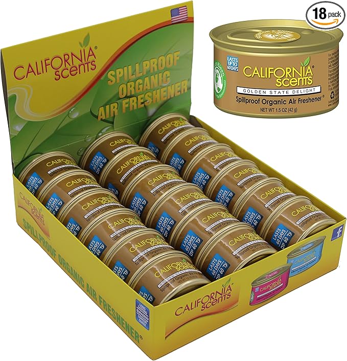 California Scents Spillproof Organic Air Freshener, Golden State Delight, 1.5 Ounce Canister (Pack of 18)