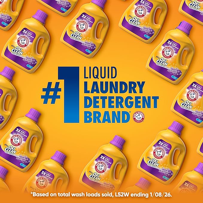 ARM & HAMMER Plus OxiClean with Odor Blasters Liquid Laundry Detergent, Laundry Odor Remover, Attacks Stains, Fresh Burst Scent, 122 Loads, 158.6 Fl Oz