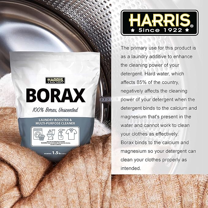 Harris Borax Powder Hard Water Laundry Booster and Powerful Multi-Purpose Cleaner, 1.5lb (Unscented)