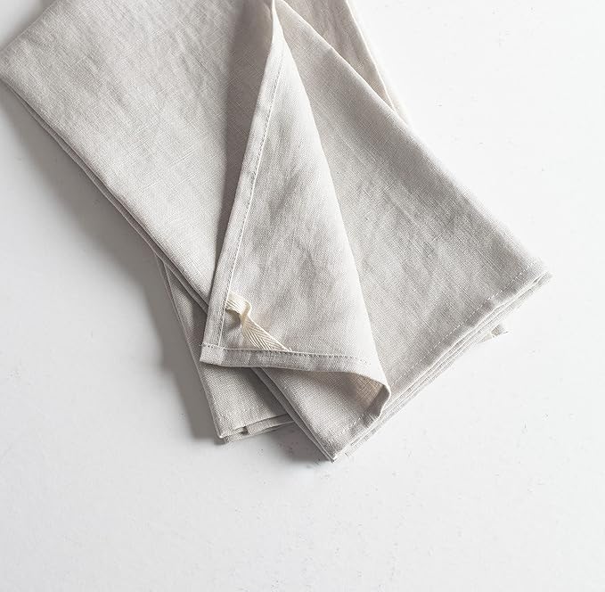 100% Pure Flax Linen Kitchen Towels-20x27 Inch-Stonewashed Flax Linen-Extra Soft Quick Dry for Tea Towels Dish Towels Hand Towels-Set of 2-Natural