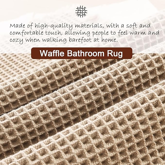 DWCN Waffle Bathroom Mat Set, Super Absorbent Non Slip Bath Rug Set for Bathroom Floor, Shower Mats 2 Pcs for Tub, Washable Kitchen Rugs for Farmhouse Boho Home Decor, 24 x 16 Inch, Brown