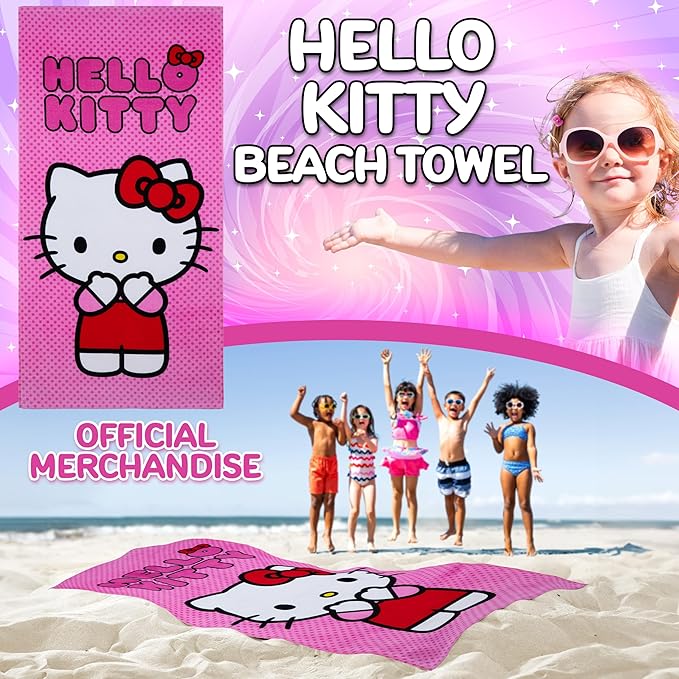 Hello Kitty Towel for Kids Teenagers Women Quick Dry Towel for Pool Beach Bath Swimming Trips Travel Essentials 55x28” (Pink, 5 x 28inch)