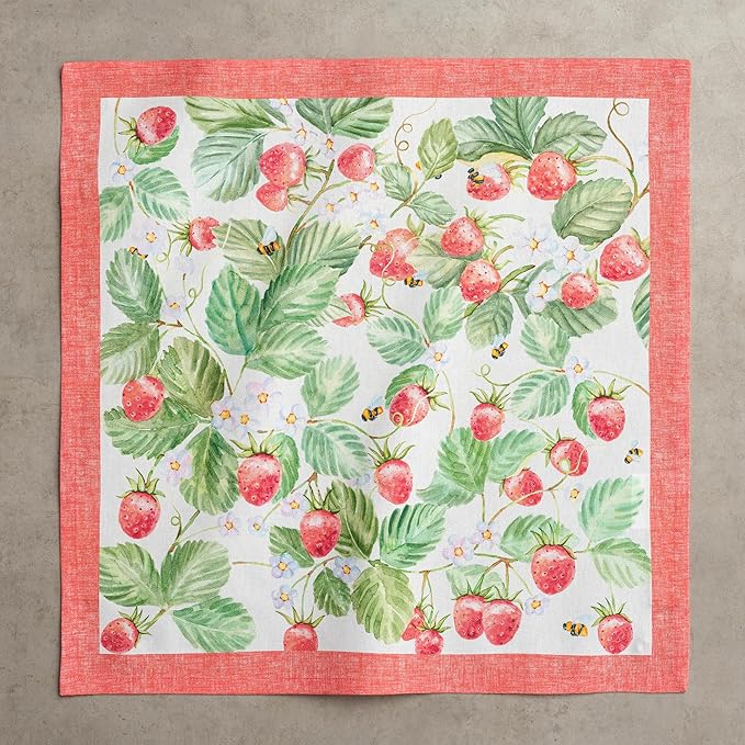 Maison d' Hermine 100% Cotton Cloth Napkins Set of 4 Everyday Reusable Square Napkins Cloth Washable Dinner Party Wedding Restaurant Hotel Kitchen Spring Summer (Strawberry Summer, 18" x 18")
