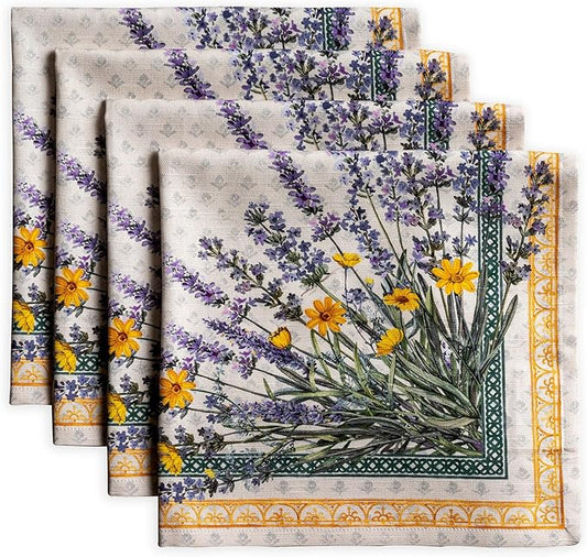 Maison d' Hermine 100% Cotton Cloth Napkins Set of 4 Everyday Reusable Square Napkins Cloth Washable Dinner Party Wedding Restaurant Hotel Kitchen Spring Summer (Fanny Lavender, 20" x 20")