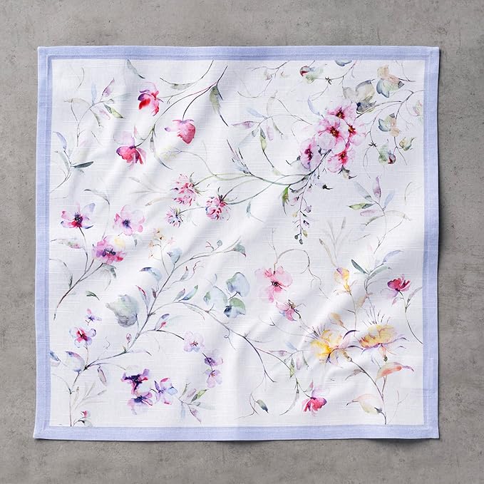 Maison d' Hermine 100% Cotton Cloth Napkins Set of 4 Everyday Reusable Square Napkins Cloth Washable Dinner Party Wedding Restaurant Hotel Kitchen Spring Summer (Summer Floral, 20" x 20")