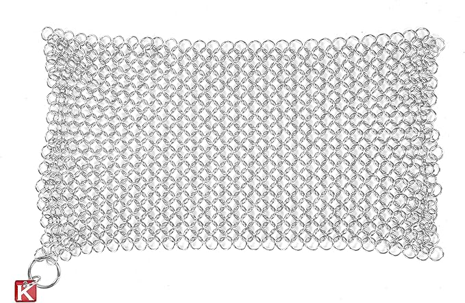 Knapp Made CM Scrubber 9"x6" Small Ring Cast Iron Scrubber - Cast Iron Cleaner for Hard Anodized Cookware, Pre-Seasoned Pans, Dutch Ovens, Iron Pans, Grills and Skillet. Chain Mail Scrubber Cast Iron