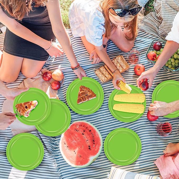 QZYL 50 PCS Disposable Plates Lime Green, 7" Bulk Paper Plates, Dessert Plates Disposable, Heavy Duty Paper Plates, Party Dinnerware for Green Party Theme Wedding Bridal Birthday Party Decorations