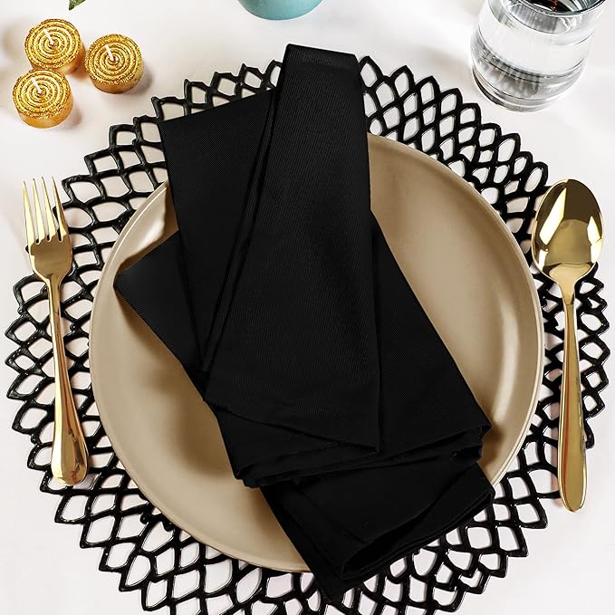 Utopia Kitchen Black Cloth Napkins [24 Pack, 18x18 Inch] Absorbent Cotton Blend Washable and Reusable for Dinner, Restaurant, Lunch, Wedding and Hotel