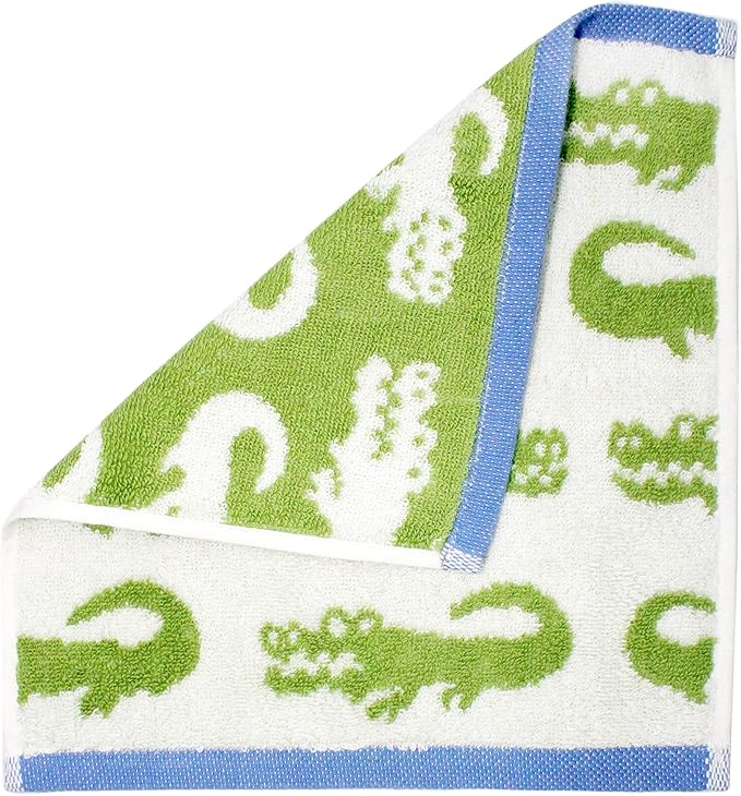 ORIGINAL KIDS Wash Cloth - Bath Time in A While Crocodile Set of 12 Washcloths - 100% Cotton Jacquard Super Soft Colorful Absorbent Quick Dry Easy Care Face Towel Face Cloth Gift - 12x12 - Green Blue