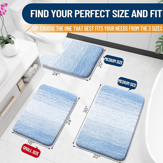 OLANLY Large Bathroom Rugs Mat 45x27, Extra Soft Absorbent Microfiber Bath Rugs, Rubber Backing, Quick Dry, Washable Bath Mats for Bathroom Floor, Tub and Shower, Home Decor Accessories, Light Blue