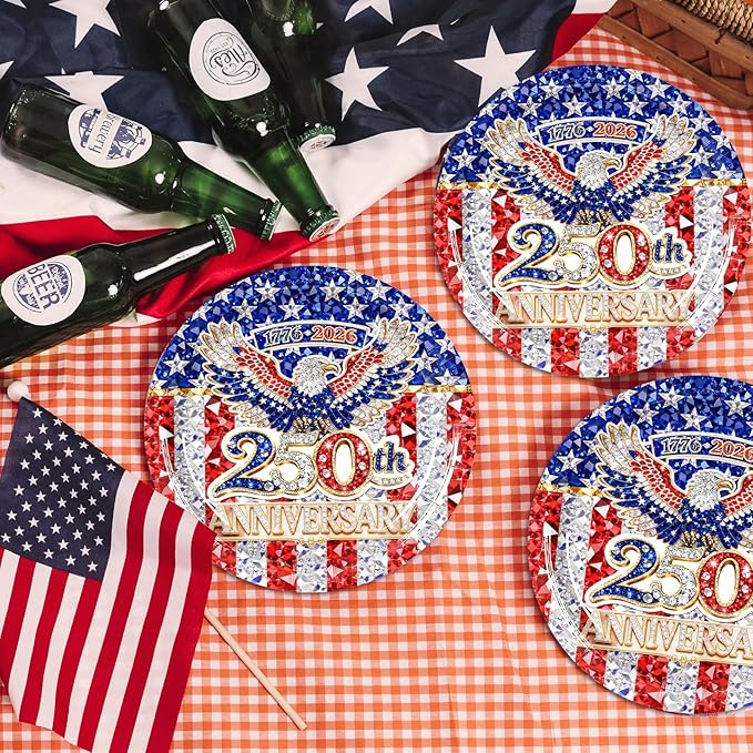96 Pieces 250th Anniversary Plates and Napkins Patriotic Tableware Set, American Flag Disposable Paper Plates, Napkins, Forks for 4th of July Party Veterans Day Memorial Day Party Supplies- Serves 24