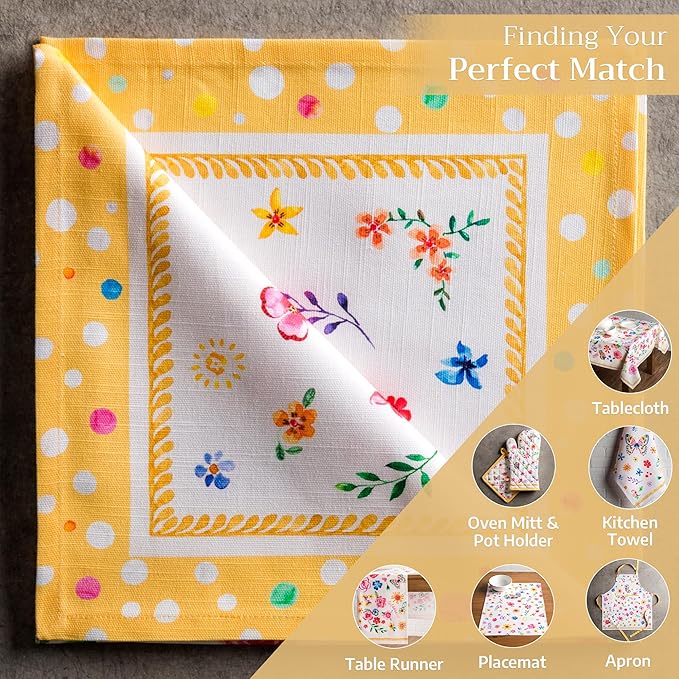 Maison d' Hermine 100% Cotton Cloth Napkins Set of 4 Everyday Reusable Square Napkins Cloth Washable Dinner Party Wedding Restaurant Hotel Kitchen Spring Summer (Happy Florals - Sweety, 20" x 20")