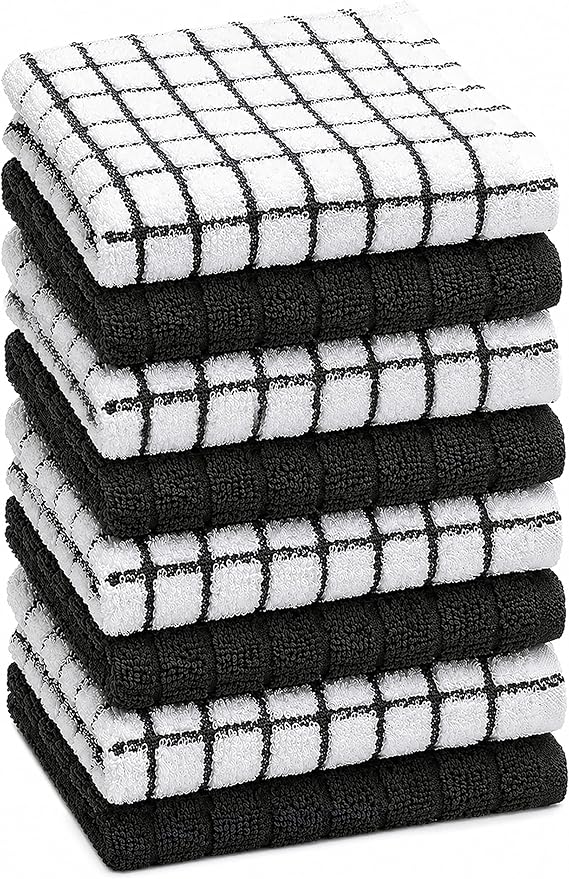Bumble Dish Cloths (8 Pack) | 12" x 12" | 100% Cotton Kitchen Towels | 405 GSM | Soft, Highly Absorbent & Durable Dish Towels for Kitchen | Black