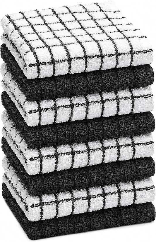 Bumble Dish Cloths (8 Pack) | 12" x 12" | 100% Cotton Kitchen Towels | 405 GSM | Soft, Highly Absorbent & Durable Dish Towels for Kitchen | Black