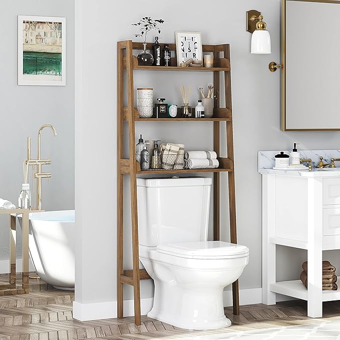 UTEX Over The Toilet Storage Shelf, 3-Tier Over Toilet Bathroom Organizer, Above Toilet Storage Rack (Wood Grain)