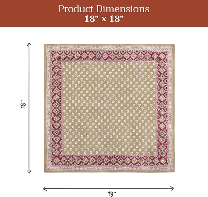 Maison d' Hermine 100% Cotton Cloth Napkins Set of 4 Everyday Reusable Square Napkins Cloth Washable Dinner Party Wedding Restaurant Hotel Kitchen Spring Summer (Manosque, 18" x 18")