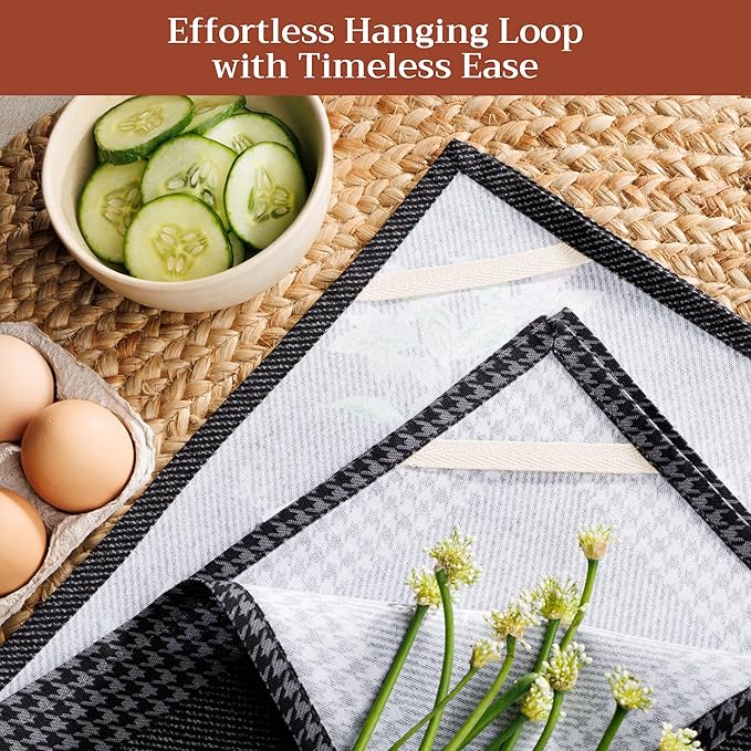 Maison d'Hermine Kitchen Towels Set of 2 100% Cotton 27.50" x 20" Reusable Cloth Tea Dish Towels Absorbent with Hanging Loop for Kitchen, Home, Dining, Cocktail Parties (Fresh Herbs)