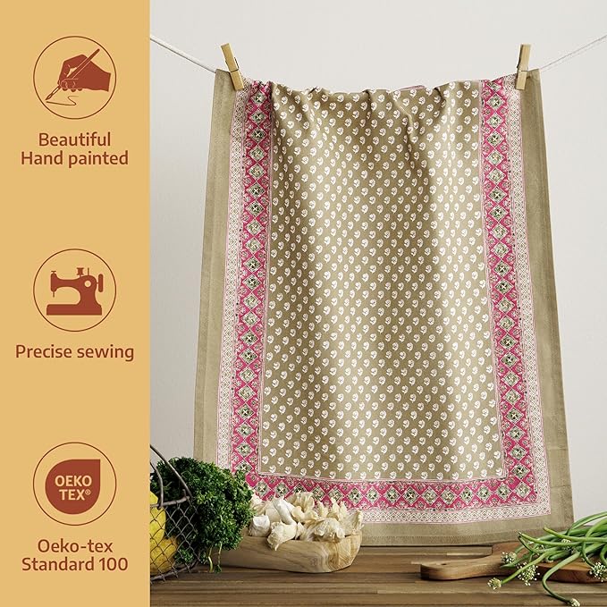 Maison d'Hermine Kitchen Towels Set of 2 100% Cotton 27.50" x 20" Reusable Cloth Tea Dish Towels Absorbent with Hanging Loop for Kitchen, Home, Dining, Cocktail Parties (Manosque)