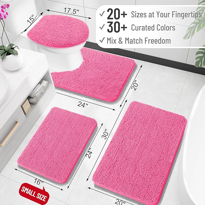 OLANLY Large Bathroom Rugs 45x27, Extra Soft Absorbent Chenille Bath Rugs, Rubber Backing Quick Dry, Machine Washable Bath Mats for Bathroom Floor, Tub and Shower, Home Decor Accessories, Hot Pink