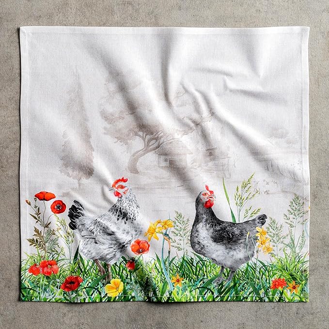 Maison d' Hermine 100% Cotton Cloth Napkins Set of 4 Everyday Reusable Square Napkins Cloth Washable Dinner Party Wedding Restaurant Hotel Kitchen Spring Summer (Basse Cour, 20" x 20")