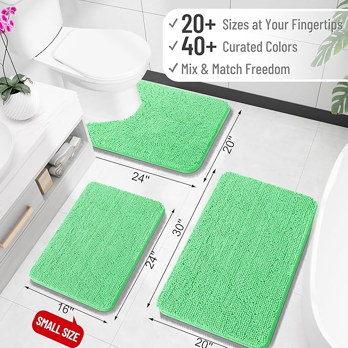 OLANLY Bathroom Rugs 30x18, Extra Soft Absorbent Chenille Bath Rugs, Rubber Backing Quick Dry, Machine Washable Bath Mats for Bathroom Floor, Tub and Shower, Home Decor Accessories, Mint Green