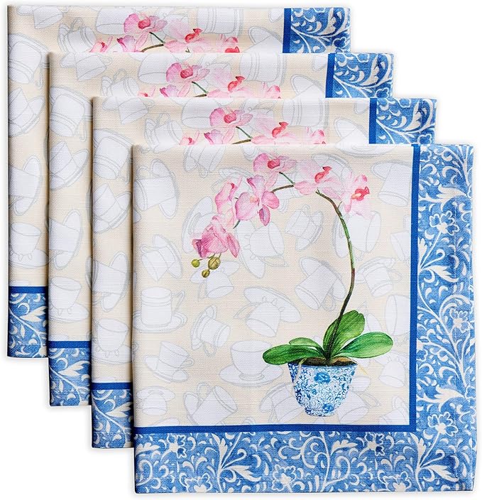 Maison d' Hermine 100% Cotton Cloth Napkins Set of 4 Everyday Reusable Square Napkins Cloth Washable Dinner Party Wedding Restaurant Hotel Kitchen Spring Summer (Canton, 20" x 20")