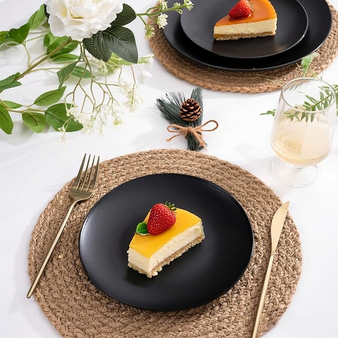 EI 80pcs Black Dessert Plates 7.5inch,Disposable Matte Plastic Plate Frosted Small Black Dessert/Cake/Appetizer Plastic Plates Disposable Heavy Duty for Party,Wedding,Graduation Decorations